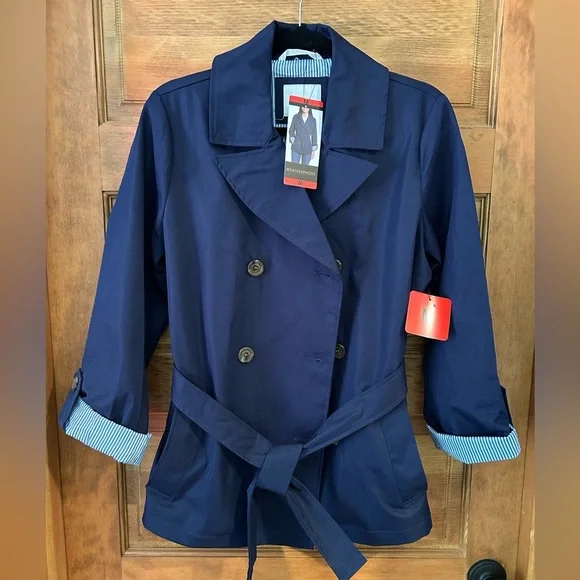 Weatherproof / NWT/ DOUBLE BREASTED TRENCH/ Classic Navy Blue/ Size M - Picture 4 of 15